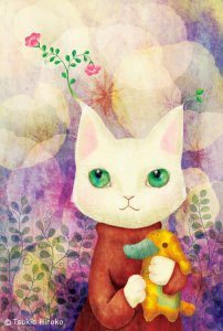画像1: 月魚ひろこ：ポストカード＜耳花ねこ＞ (1)