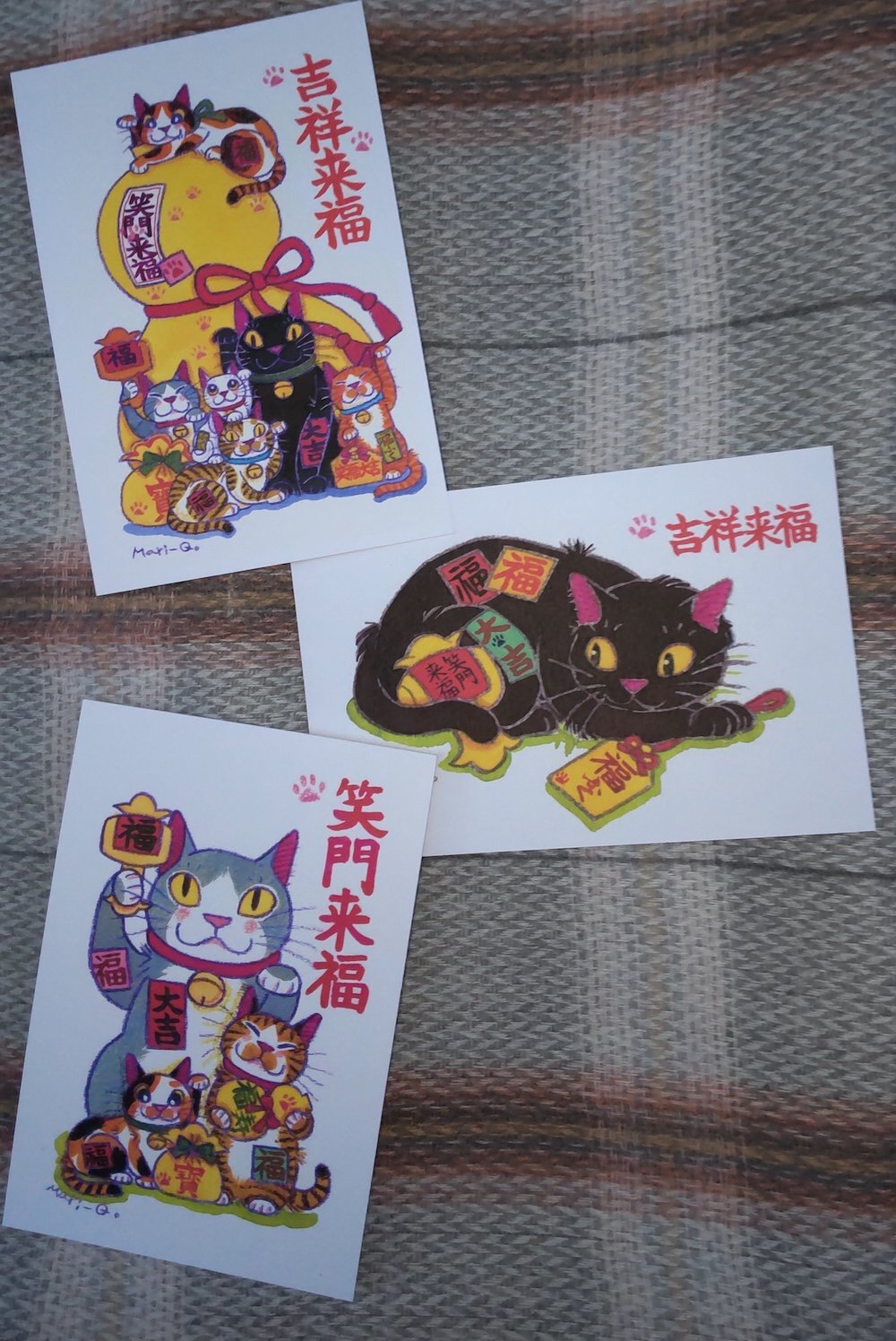 Mari-Q】ポストカード3枚セット新柄「福ねこ柄H」入荷！