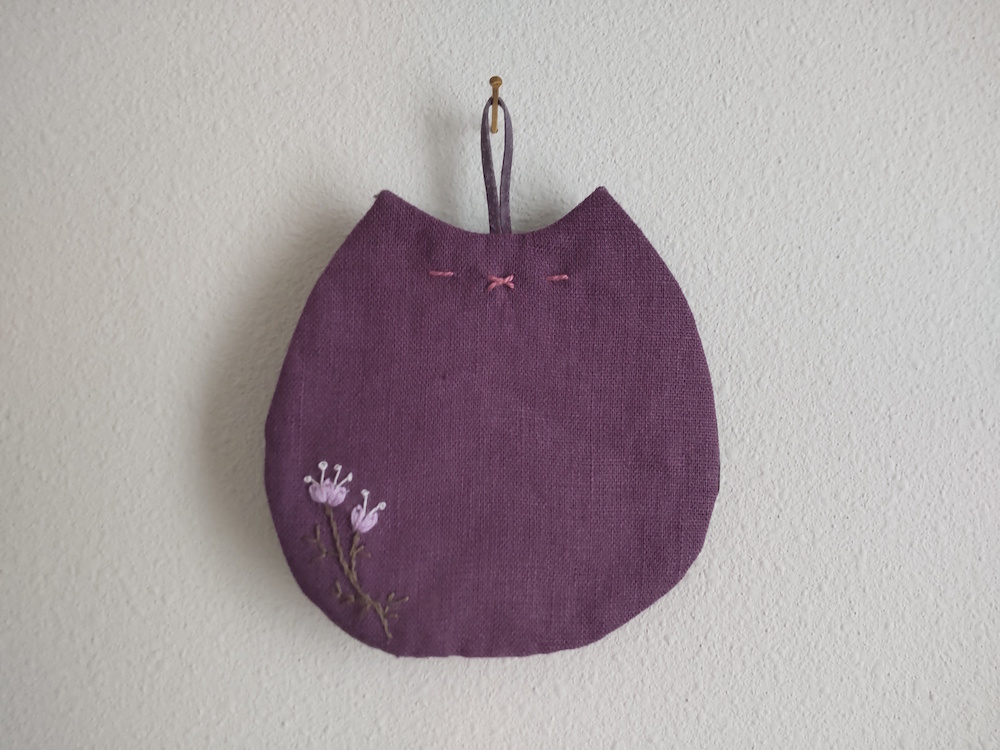 ねこ＊コースター【パープル】刺繍入り