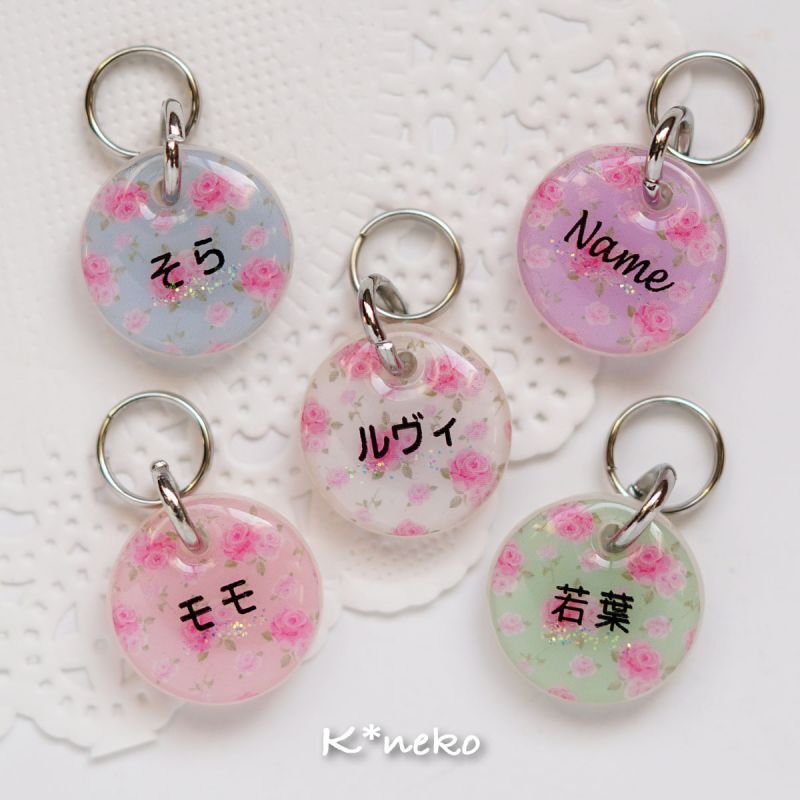 猫用迷子札 ストラップ名入れオーダー ローズパターン K Neko にゃん太通販