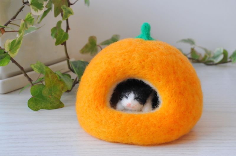 フルーツベッド猫 みかん 白黒ハチワレ Masapan にゃん太通販 フルーツベッド猫 みかん 白黒ハチワレ Masapan にゃん太通販