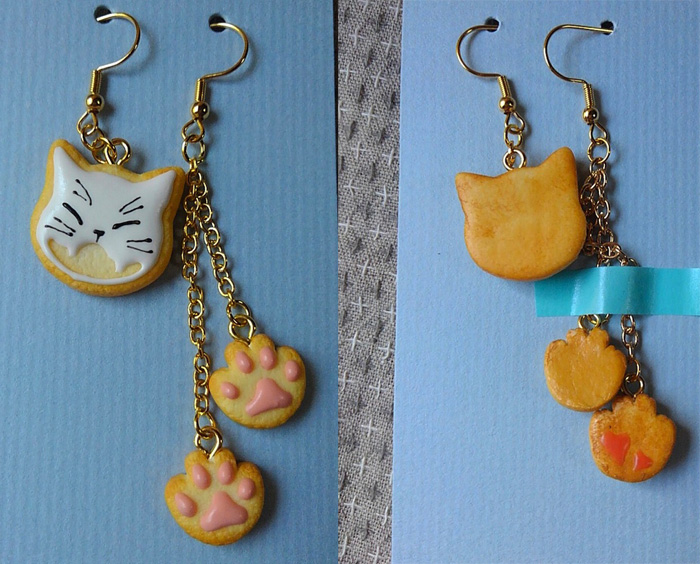 アシメ猫クッキーピアス 白猫 櫻寿商店 にゃん太通販 アシメ猫クッキーピアス 白猫 櫻寿商店 にゃん太通販